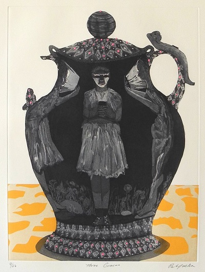 ‘THREE GRACES' In collaboration with City College, NYC’s City Editions Intaglio print with screen print chine colle on Somerset Satin, 19 1/2″ x 15″ edition of 26 2012 $1,300