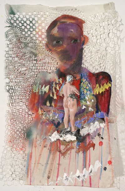 alt="Paula Wilson painting on paper with hand cutting"